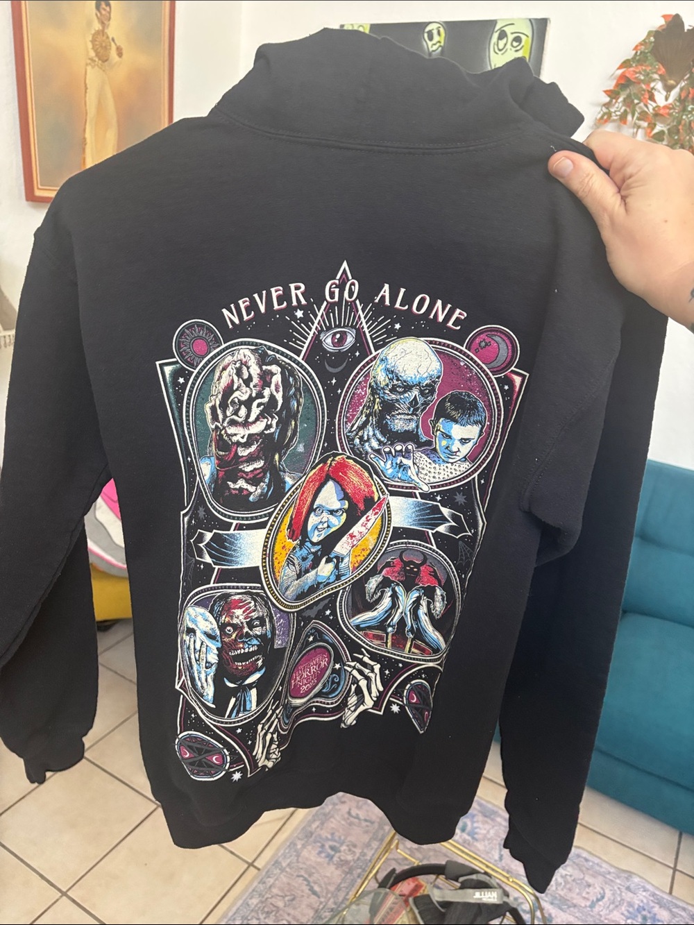 Halloween horror nights 2023 Graphic Black Hoodie - Horror Character Collage